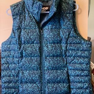LANDS END  Blue Teal Aqua  Down Puffy Puffer Vest  Women Sz Large
